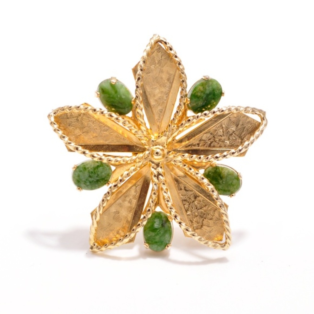 Vintage Burt Cassell 12k Yellow Gold Filled Jade Brooch